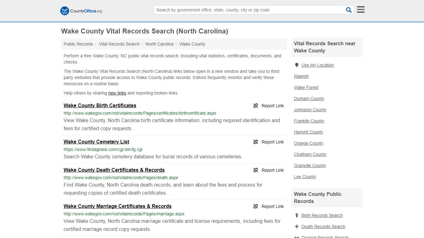 Vital Records Search - Wake County, NC (Birth, Death, Marriage ...